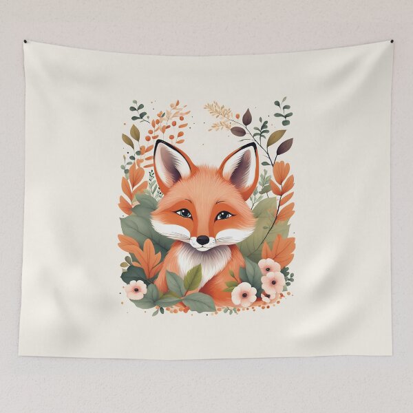 Item preview, Cute Red Fox peaking out from the flowers and leaves - digital illustration designed and sold by SirenSeventyOne.
