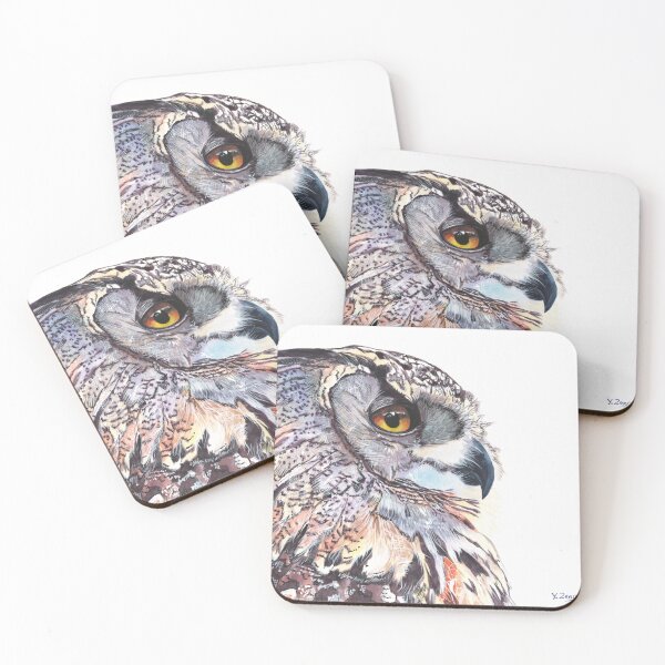 Item preview, Great horn owl watercolor painting designed and sold by Yue Zeng Art Studio.