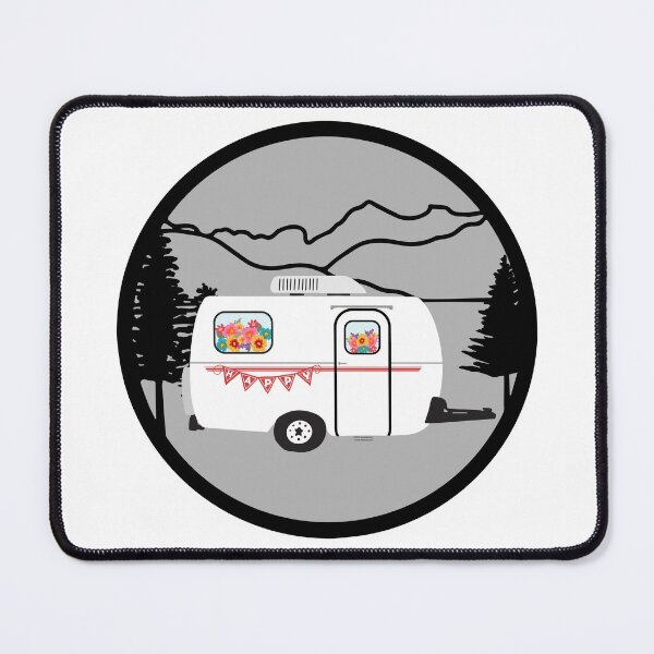 Item preview, White Camper Travel Trailer in Mountains designed and sold by creativebeeshop.