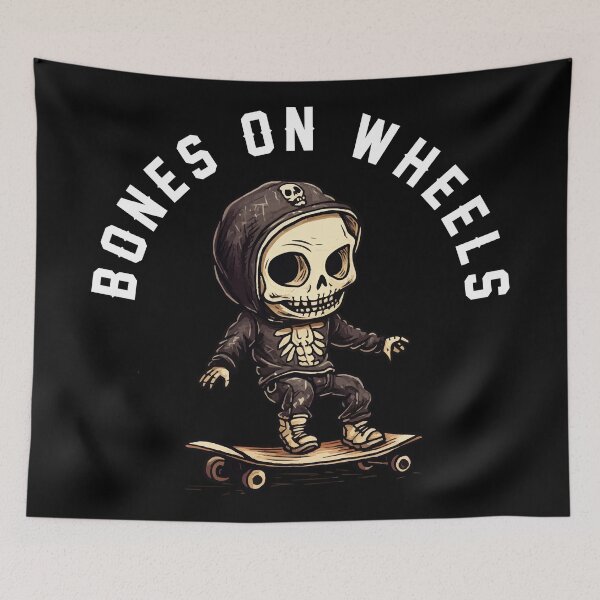 Item preview, Skeleton Skateboarder - Bones On Wheels (White Lettering) designed and sold by VelvetRoom.