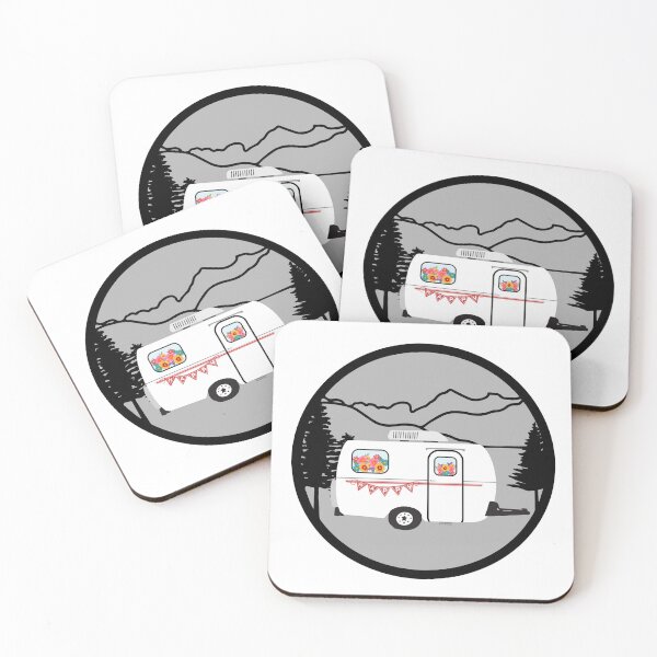 Item preview, White Camper Travel Trailer in Mountains designed and sold by creativebeeshop.