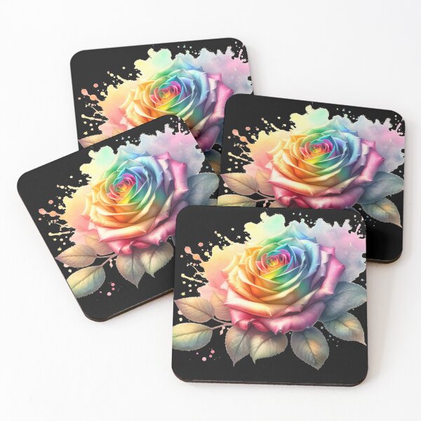 Item preview, Watercolor Rose - Rainbow Rose Painting - Black Background  designed and sold by Star-Fragment.