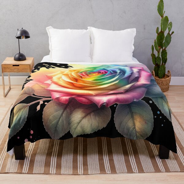 Item preview, Watercolor Rose - Rainbow Rose Painting - Black Background designed and sold by Star-Fragment.