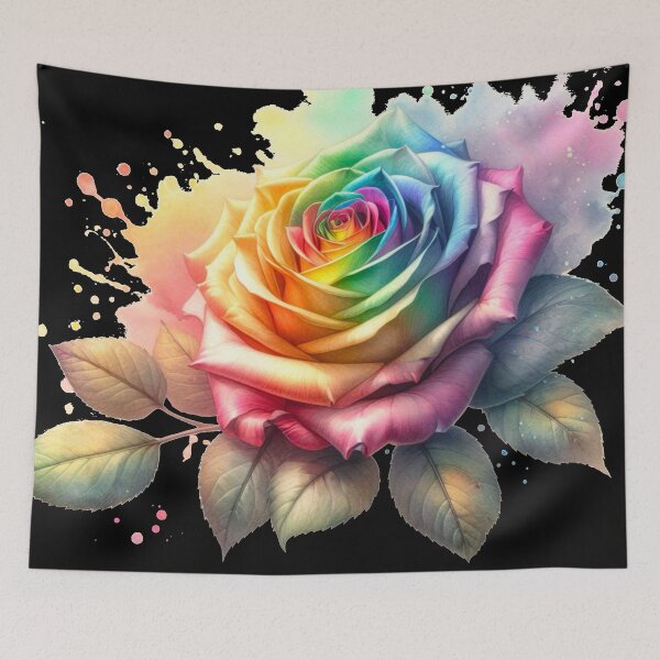 Item preview, Watercolor Rose - Rainbow Rose Painting - Black Background  designed and sold by Star-Fragment.