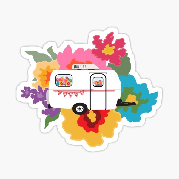 Camp Happy Fiberglass Travel Trailer- Glamping Style Sticker