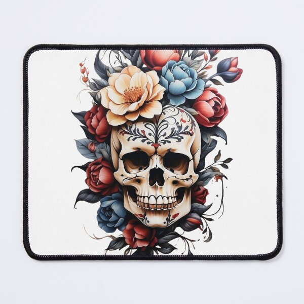 Artikelvorschau, Schädel- und Blumen-Tattoo-Design entworfen und verkauft von RayFineArt.
