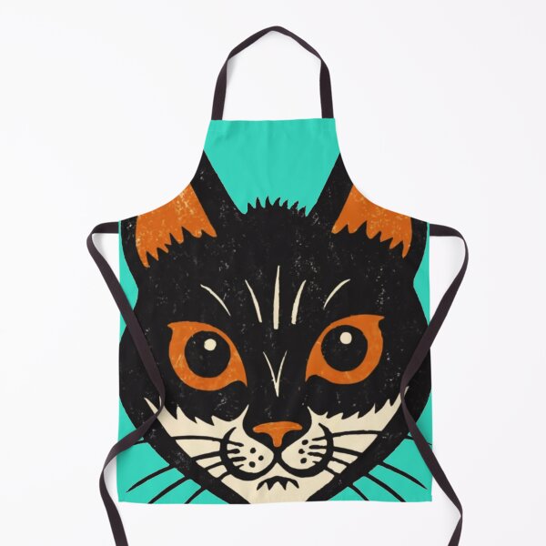 Item preview, Retro cartoon cat face on a turquoise background designed and sold by VoodoovilleArt.