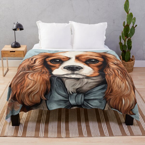 Aperçu de l'œuvre adorable chiot Cavalier King Charles Spaniel avec noeud bleu créée et vendue par WallyPink.