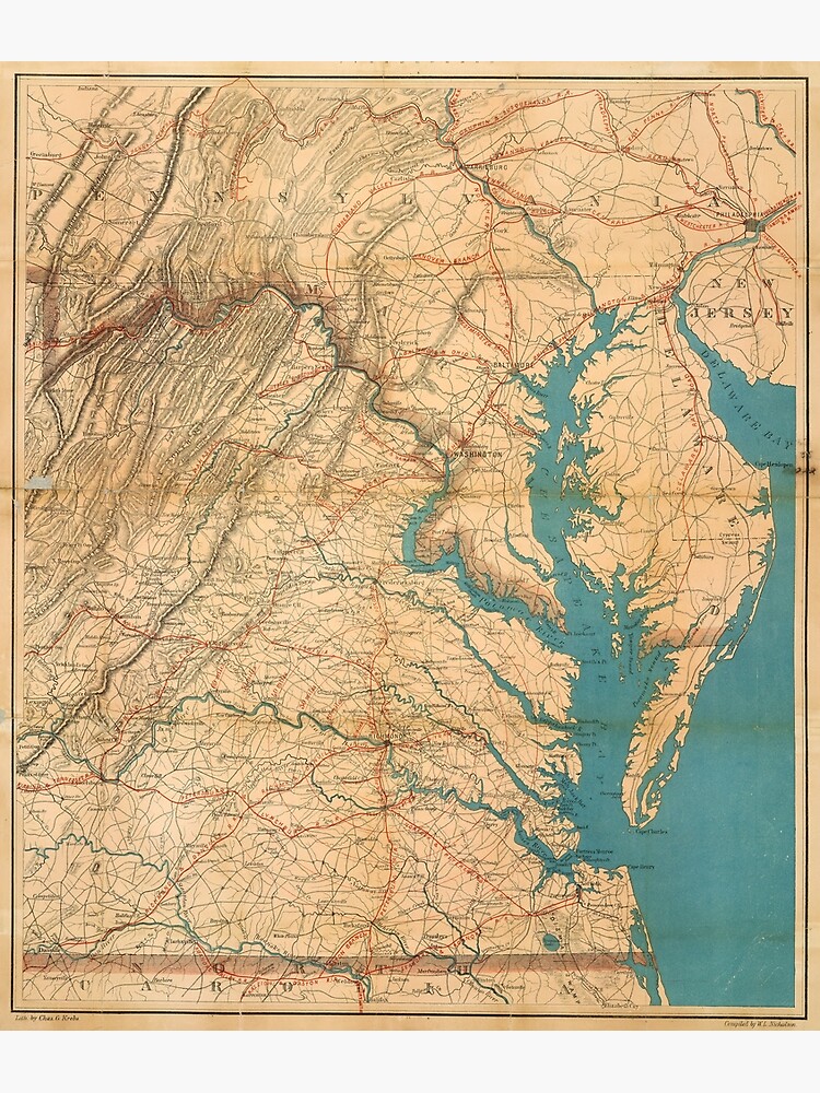 Vintage Map of Virginia and The Chesapeake Bay (1862) by BravuraMedia