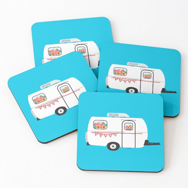 Item preview, Camp Happy Travel Trailer with Pennants and Flowers- Fiberglass Glamping designed and sold by creativebeeshop.