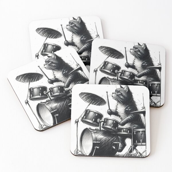 Item preview, CAT PLAYING DRUMS designed and sold by ArtFeverShop.