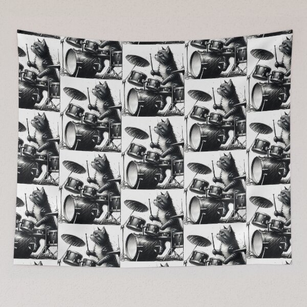 Item preview, CAT PLAYING DRUMS designed and sold by ArtFeverShop.