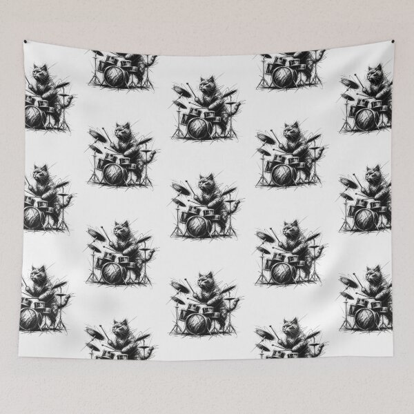 Item preview, Cat Playing drums designed and sold by ArtFeverShop.