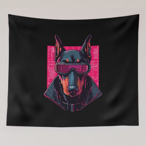 Item preview, Cyberpunk Doberman - Neon Netrunner  designed and sold by BarkandStick.