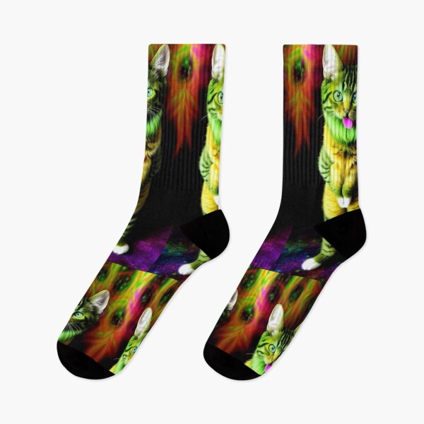 Item preview, Pair of Funny Trippy Psychedelic Cats designed and sold by TheDarkWardrobe.