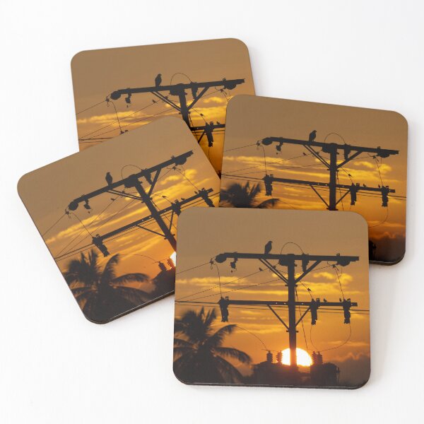 Item preview, Silhouette of a bird perched on a power line at sunset designed and sold by ricobarinas.