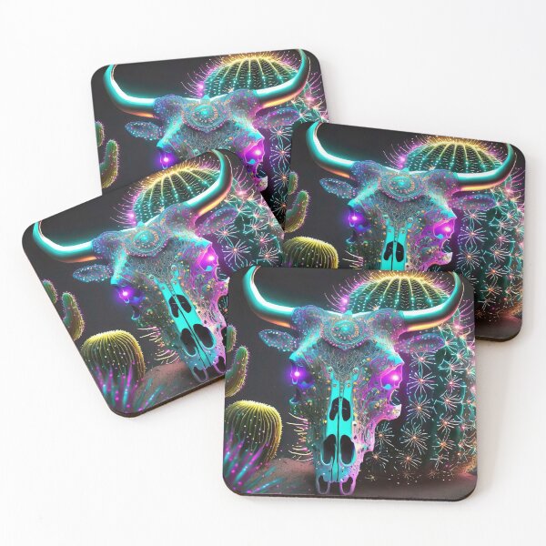 Item preview, Neon Cow Skull Desert Scene designed and sold by JohnXD247.