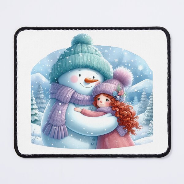 Item preview, Snowman hugging a Girl with Mountains in the Background designed and sold by DreamyEscapism.