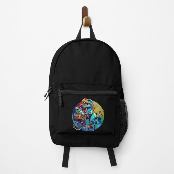 Vista previa del artículo con la obra «E.T. PUN EXTRA TERRESTRE, LUNA LLENA COLORIDA Y DINOSAURIO TREX EN BICICLETA, Dinosaurio Andando En Bicicleta Con Bebé T-Rex», diseñado y vendido por TammarsDesigns.