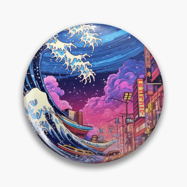 Item preview, The Great Wave Off Kanagawa Cyberpunk neon style clouds designed and sold by zand-n-zive.