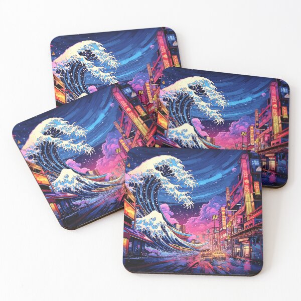 Item preview, The Great Wave Off Kanagawa Cyberpunk neon style clouds designed and sold by zand-n-zive.