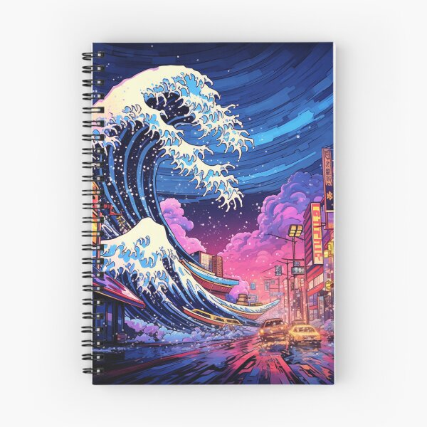 Item preview, The Great Wave Off Kanagawa Cyberpunk neon style clouds designed and sold by zand-n-zive.