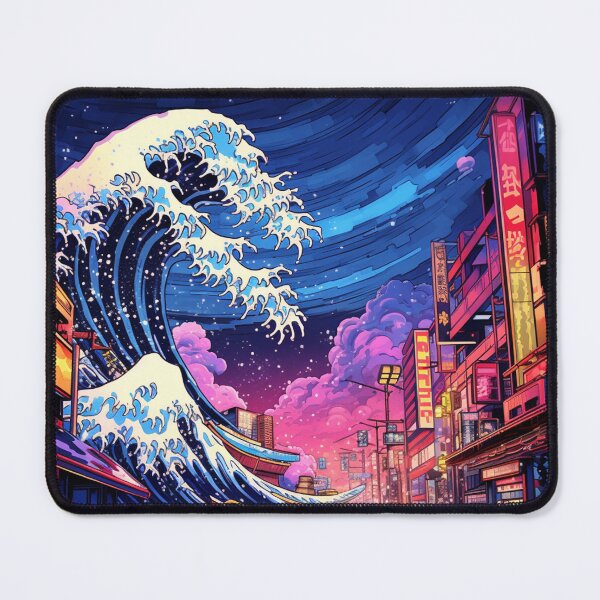 Item preview, The Great Wave Off Kanagawa Cyberpunk neon style clouds designed and sold by zand-n-zive.