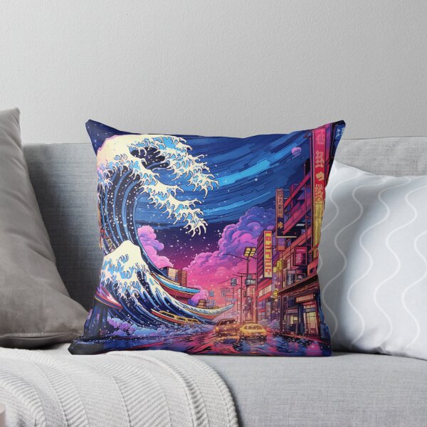 Item preview, The Great Wave Off Kanagawa Cyberpunk neon style clouds designed and sold by zand-n-zive.