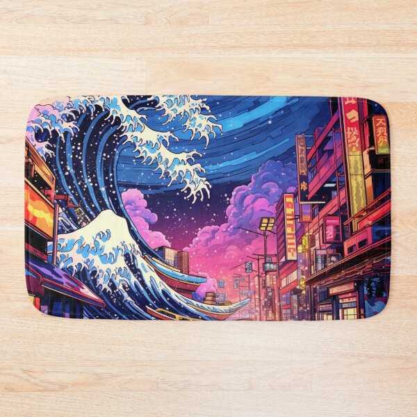 Item preview, The Great Wave Off Kanagawa Cyberpunk neon style clouds designed and sold by zand-n-zive.