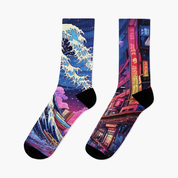 Item preview, The Great Wave Off Kanagawa Cyberpunk neon style clouds designed and sold by zand-n-zive.