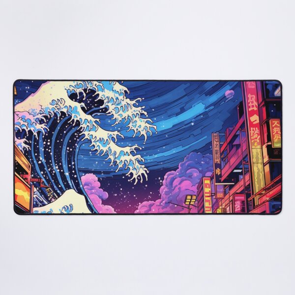 Item preview, The Great Wave Off Kanagawa Cyberpunk neon style clouds designed and sold by zand-n-zive.