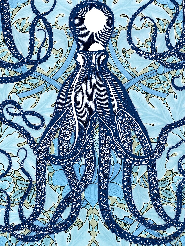 Antique Octopus with William Morris Wallpaper by Pixelchicken