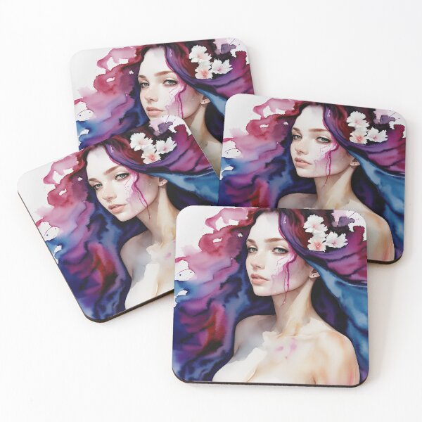 Item preview, A dramatic watercolor of a beautiful woman with green eyes designed and sold by Good Candy.