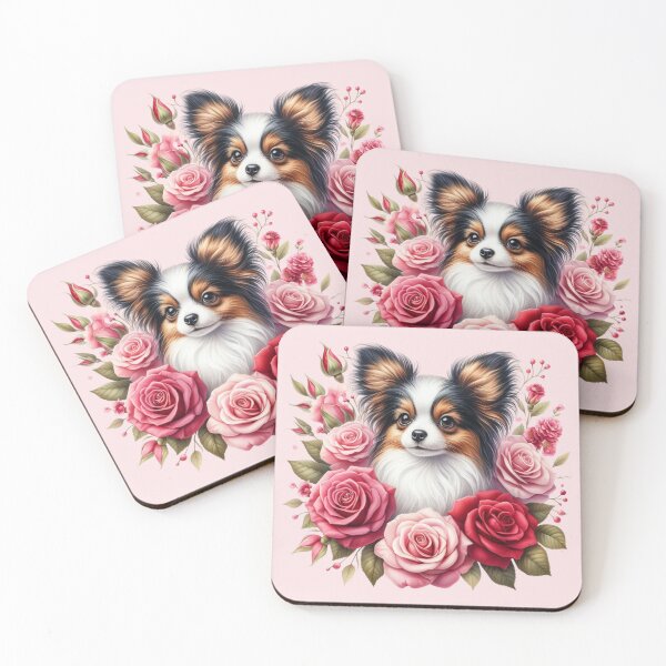 Item preview, Papillon Puppy with Roses Valentine's Day designed and sold by Animals-on-me.