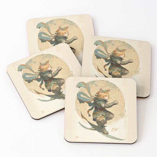 Item preview, Fantasy Samurai Cat Surfer Art Nouveau designed and sold by entwithanaxe.