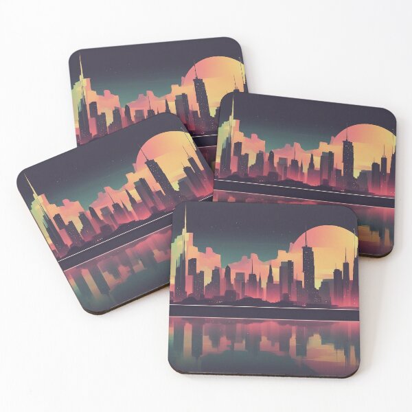 Item preview, Silhouette of a big city with skyscrapers at sunset, landscape, poster designed and sold by Woodoartdesign.