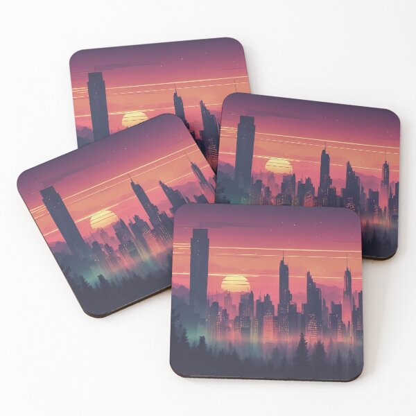 Item preview, Silhouette of a big city with skyscrapers at sunset, landscape, poster designed and sold by Woodoartdesign.