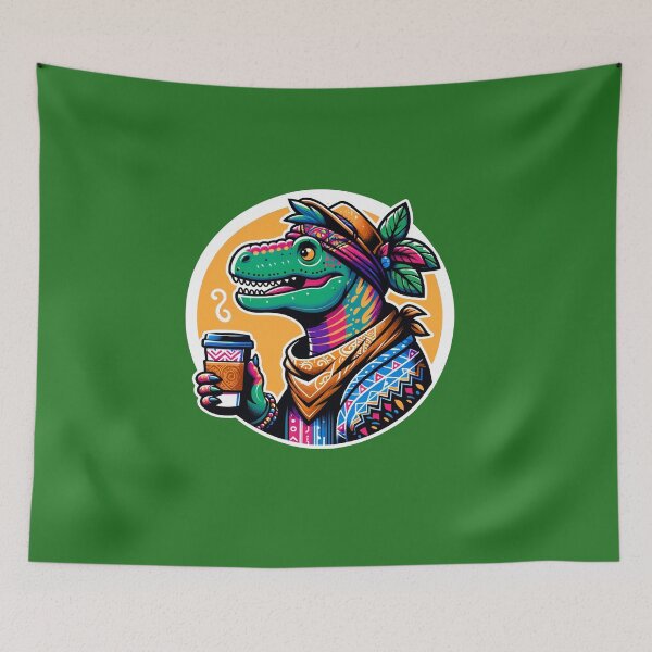 Item preview, Dinosaur Holding a colorful Cup of Coffee designed and sold by LILY ROSE.