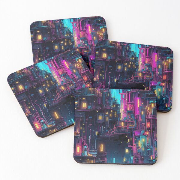Item preview, Cyberpunk Neon City Buildings Pattern  designed and sold by NikkofTime.