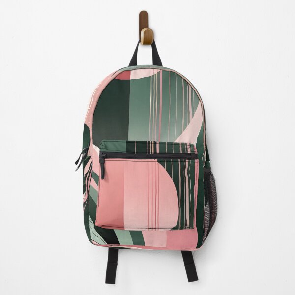 Item preview, Mid Century Botanical Retro Geometric Leaves Florals Pink, Dark Green designed and sold by Prints and Lifestyle.