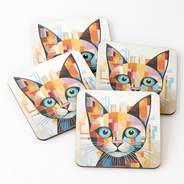 Item preview, Geometric abstract cat art color illustration designed and sold by Niktarka.