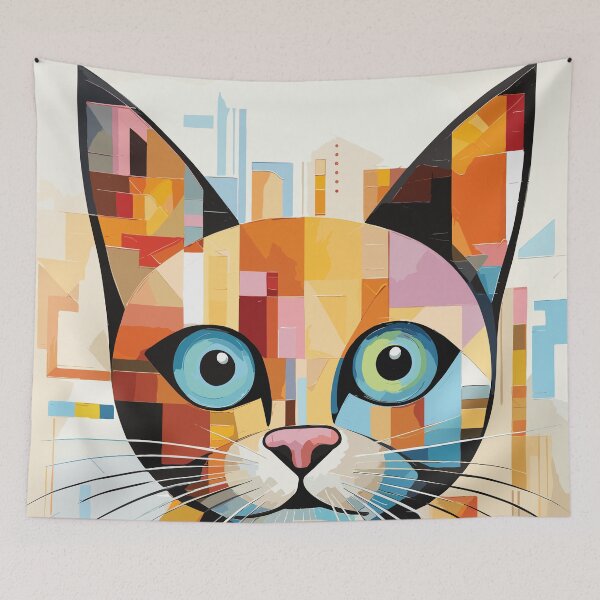 Item preview, Geometric abstract cat art color illustration designed and sold by Niktarka.