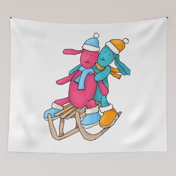 Item preview,  Let's sled together, 2 funny bunnies going down the hill! designed and sold by Linda Dammann.