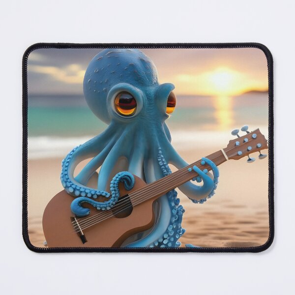 Item preview, Electric blue octopus playing a guitar on a trop designed and sold by spoo-art.