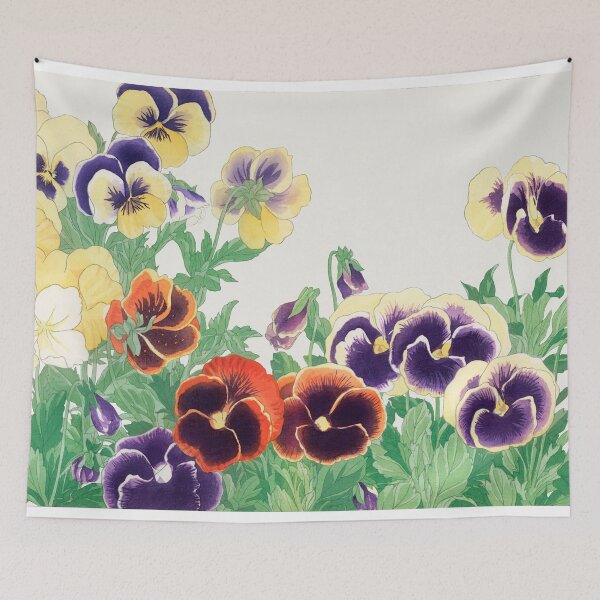 Item preview, Deframed Edition: vintage pansy flowers, ukiyo e, Seiyô SÔKA ZUFU by Tanigami Kônan designed and sold by EmeraldeaArt.