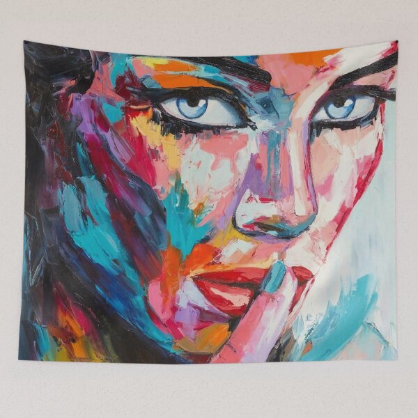 Item preview, Woman with striking blue eyes painting, modern designed and sold by clon-dot-net.