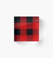 Buffalo Plaid Check Gingham Tartan Twill Pattern, Red Black Acrylic Block