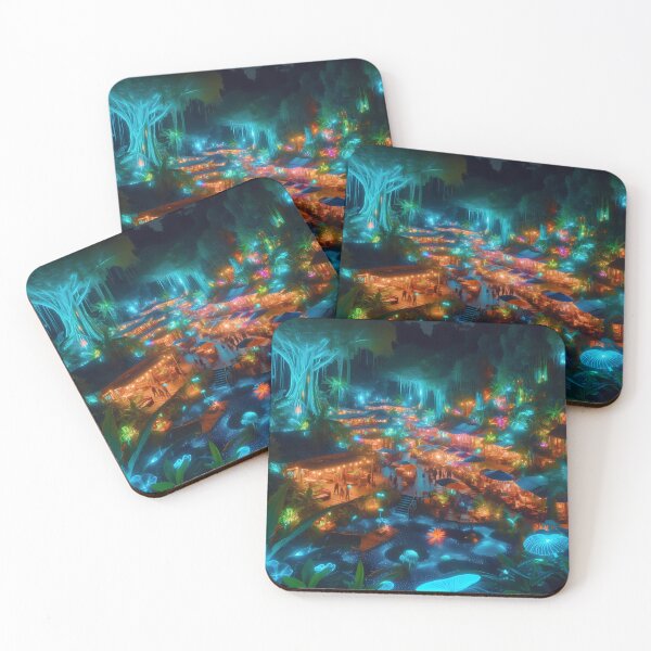 Item preview, Vibrant Jungle Market at Night designed and sold by DragonPurple.
