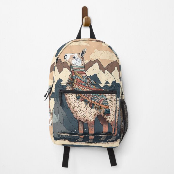 Item preview, Mountain Majesty Llama - Patterned Poncho in the Andes Illustration designed and sold by PaintbrushPlace.