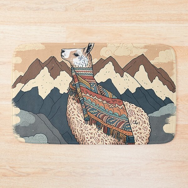 Item preview, Mountain Majesty Llama - Patterned Poncho in the Andes Illustration designed and sold by PaintbrushPlace.